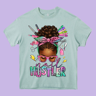 Nail Hustler Afro Messy Bun Heavy Core Tee Designed By Texasbilliewilder