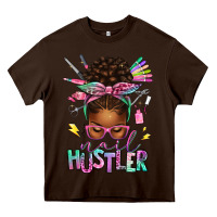 Chocolate Brown nail hustler afro messy bun Heavy Core Tee - texasbilliewilder