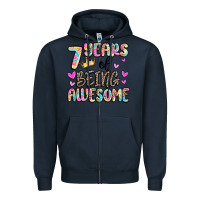 Navy 7 years of being awesome Zipper Hoodie - MaliasSmallBusiness