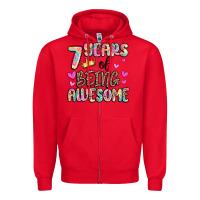 Red 7 years of being awesome Zipper Hoodie - MaliasSmallBusiness