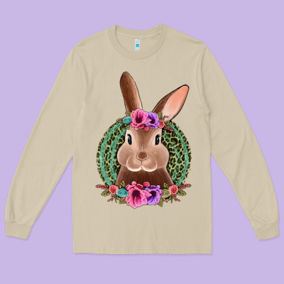 Western Leopard And Flowers Easter Bunny Long Sleeve Tee Designed By Jasminsmagicworld
