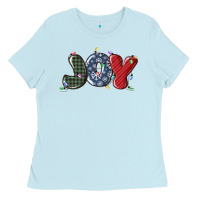 Baby Blue joy christmas lights Ladies Tee - MaliasSmallBusiness
