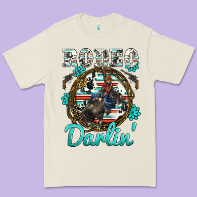 Western Rodeo Darlin' Bullfighter Serape Cowhide Turquoise Gemstones Premium Tee Designed By Barkaloodesign