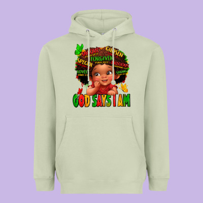God Says I Am Juneteenth Kid Heavyweight Hoodie Designed By Lillyallendesigns