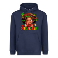 Navy god says i am juneteenth kid Heavyweight Hoodie - LillyAllenDesigns