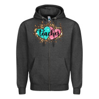 Charcoal Heather heart teacher Zipper Hoodie - MaliasSmallBusiness