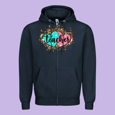 Heart Teacher Zipper Hoodie Designed By Maliassmallbusiness