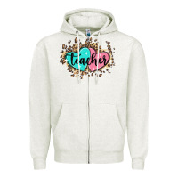Oatmeal Heather heart teacher Zipper Hoodie - MaliasSmallBusiness