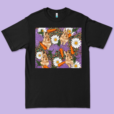 Premium Tee easter bunny carrot daisys leopard glitter
