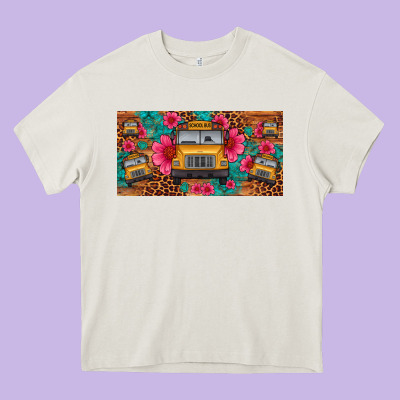 School Bus Leopard Gemstone License Plate Heavy Core Tee Designed By Artiststas