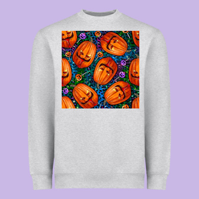Halloween Pumpkin And Candy Seamless Pattern Heavyweight Sweatshirt Designed By Bundleandbundleshop