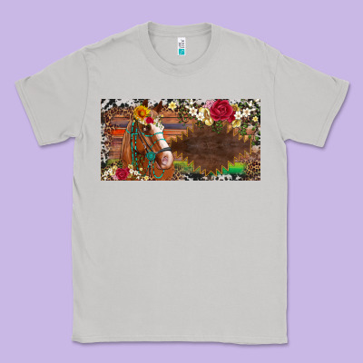 Western Turquoise Gemstone Horse Cowhide Leopard Floral Background Lic Classic Tee Designed By Artiststas