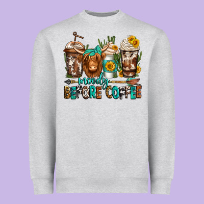Moody Before Coffee Longhaired Cow Coffee Heavyweight Sweatshirt Designed By Jasminsmagicworld