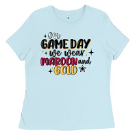 Baby Blue on game day we wear maroon and gold Ladies Tee - MaliasSmallBusiness