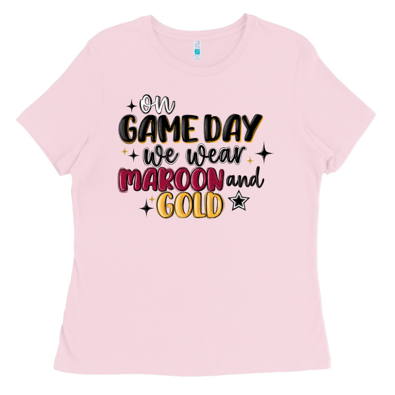 On Game Day We Wear Maroon And Gold Ladies Tee by MaliasSmallBusiness | Teevron