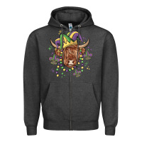 Charcoal Heather mardi gras cow Zipper Hoodie - MaliasSmallBusiness