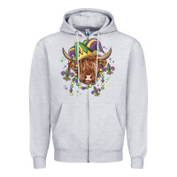 Heather Grey mardi gras cow Zipper Hoodie - MaliasSmallBusiness