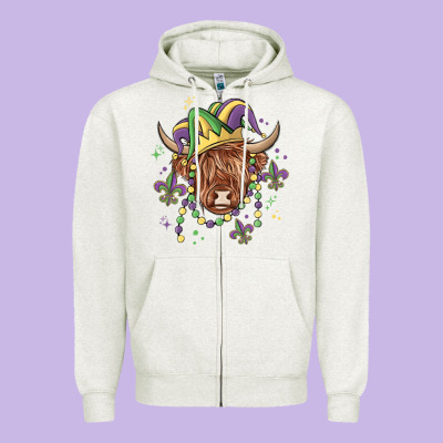 Mardi Gras Cow Zipper Hoodie Designed By Maliassmallbusiness