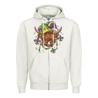Oatmeal Heather mardi gras cow Zipper Hoodie - MaliasSmallBusiness