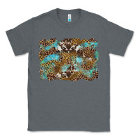 Charcoal Heather western leopards and turquoise with cowhide background Classic Tee - Artiststas