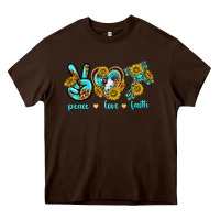 Chocolate Brown peace love faith Heavy Core Tee - texasbilliewilder