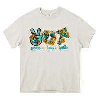 Cream peace love faith Heavy Core Tee - texasbilliewilder