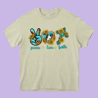 Peace Love Faith Heavy Core Tee Designed By Texasbilliewilder