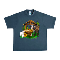 Midnight Navy jesus holy night cows and sunflowers Urban Heavy Tee - AdoDesignShop