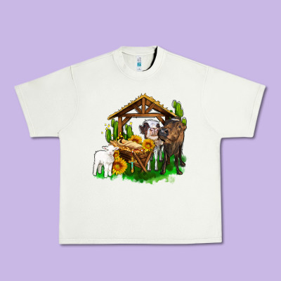 Jesus Holy Night Cows And Sunflowers Urban Heavy Tee Designed By Adodesignshop