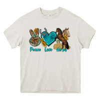 Cream peace love horses tbw Heavy Core Tee - texasbilliewilder
