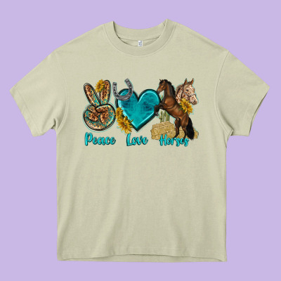 Peace Love Horses Tbw Heavy Core Tee Designed By Texasbilliewilder