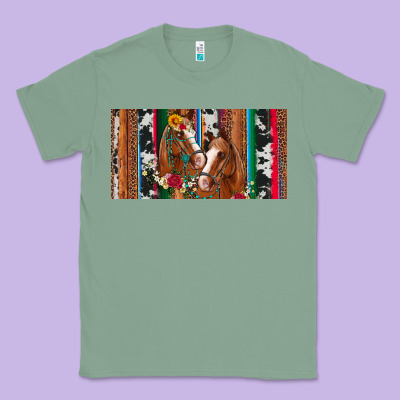 Western Horses Gemstone Horse Cowhide Leopard Floral Background Licens Classic Tee Designed By Artiststas