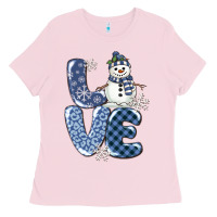 Bubblegum Pink love snowman Ladies Tee - MaliasSmallBusiness