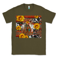 Army Green western horse with sunflowers and aztec leopard cowhide Classic Tee - Artiststas