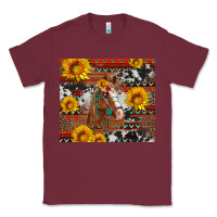 Burgundy western horse with sunflowers and aztec leopard cowhide Classic Tee - Artiststas