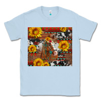 Dusty Blue western horse with sunflowers and aztec leopard cowhide Classic Tee - Artiststas