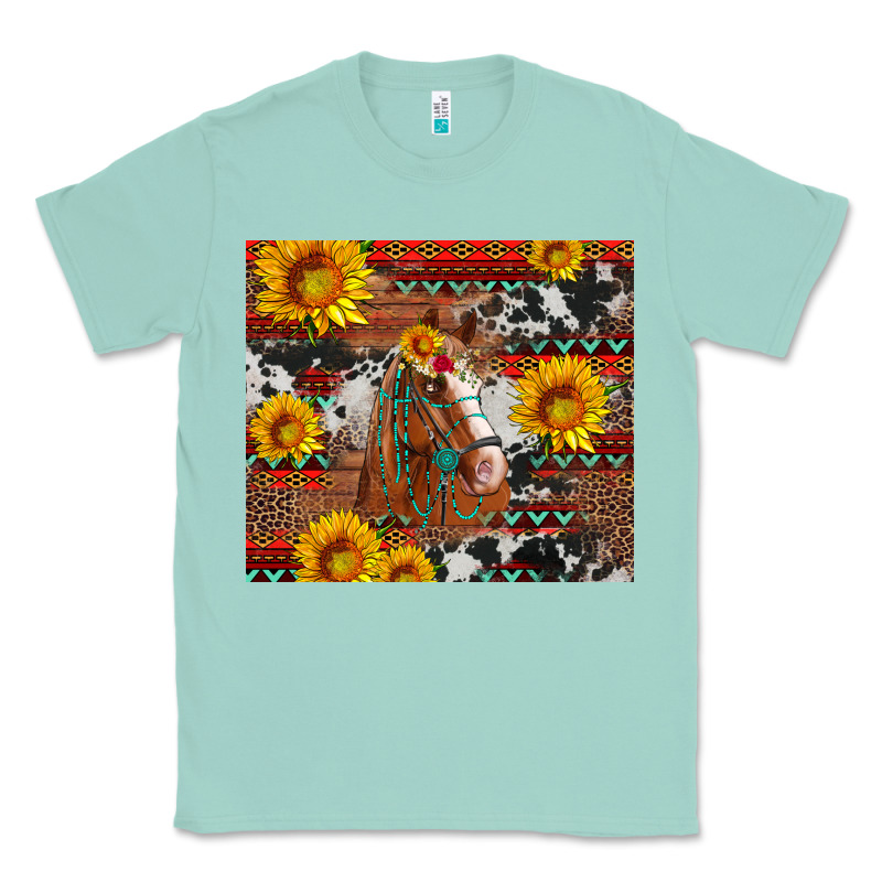 Western Horse With Sunflowers And Aztec Leopard Cowhide Classic Tee by Artiststas | Teevron