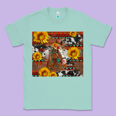Western Horse With Sunflowers And Aztec Leopard Cowhide Classic Tee Designed By Artiststas
