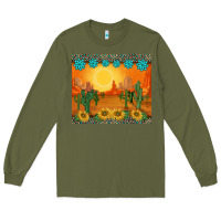 Army Green western sunset cactus sunflowers gemstones leopards Long Sleeve Tee - BarkalooDesign