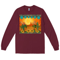 Burgundy western sunset cactus sunflowers gemstones leopards Long Sleeve Tee - BarkalooDesign