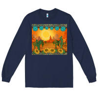 Navy western sunset cactus sunflowers gemstones leopards Long Sleeve Tee - BarkalooDesign