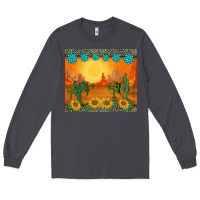 Smoke western sunset cactus sunflowers gemstones leopards Long Sleeve Tee - BarkalooDesign