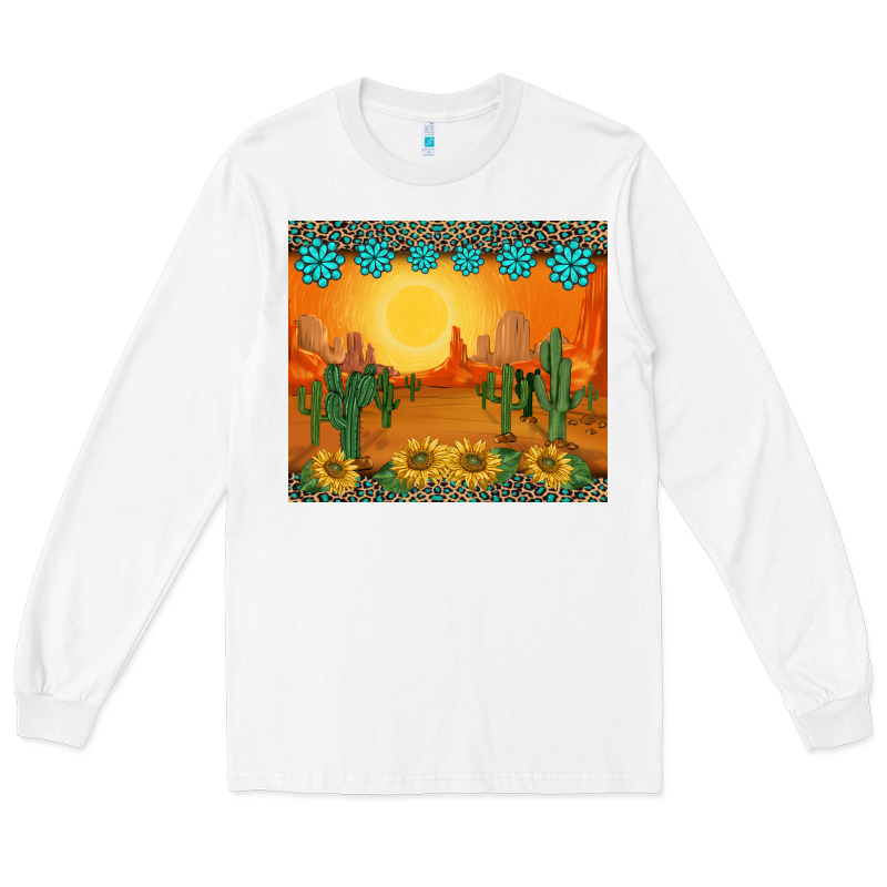 Western Sunset Cactus Sunflowers Gemstones Leopards Long Sleeve Tee by BarkalooDesign | Teevron