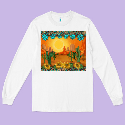 Western Sunset Cactus Sunflowers Gemstones Leopards Long Sleeve Tee Designed By Barkaloodesign