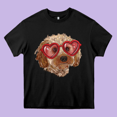 Heavy Core Tee toy poodle with love glasses