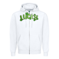 White lucky st patricks day Zipper Hoodie - MaliasSmallBusiness