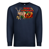 Navy Merry Christmas Deer Premium Sweatshirt - LillyAllenDesigns