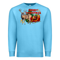 Ocean Blue Merry Christmas Deer Premium Sweatshirt - LillyAllenDesigns