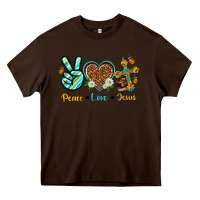 Chocolate Brown peace love jesus Heavy Core Tee - texasbilliewilder