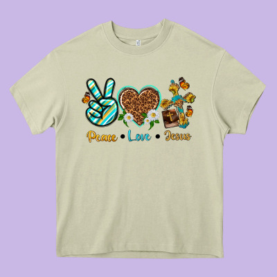Peace Love Jesus Heavy Core Tee Designed By Texasbilliewilder